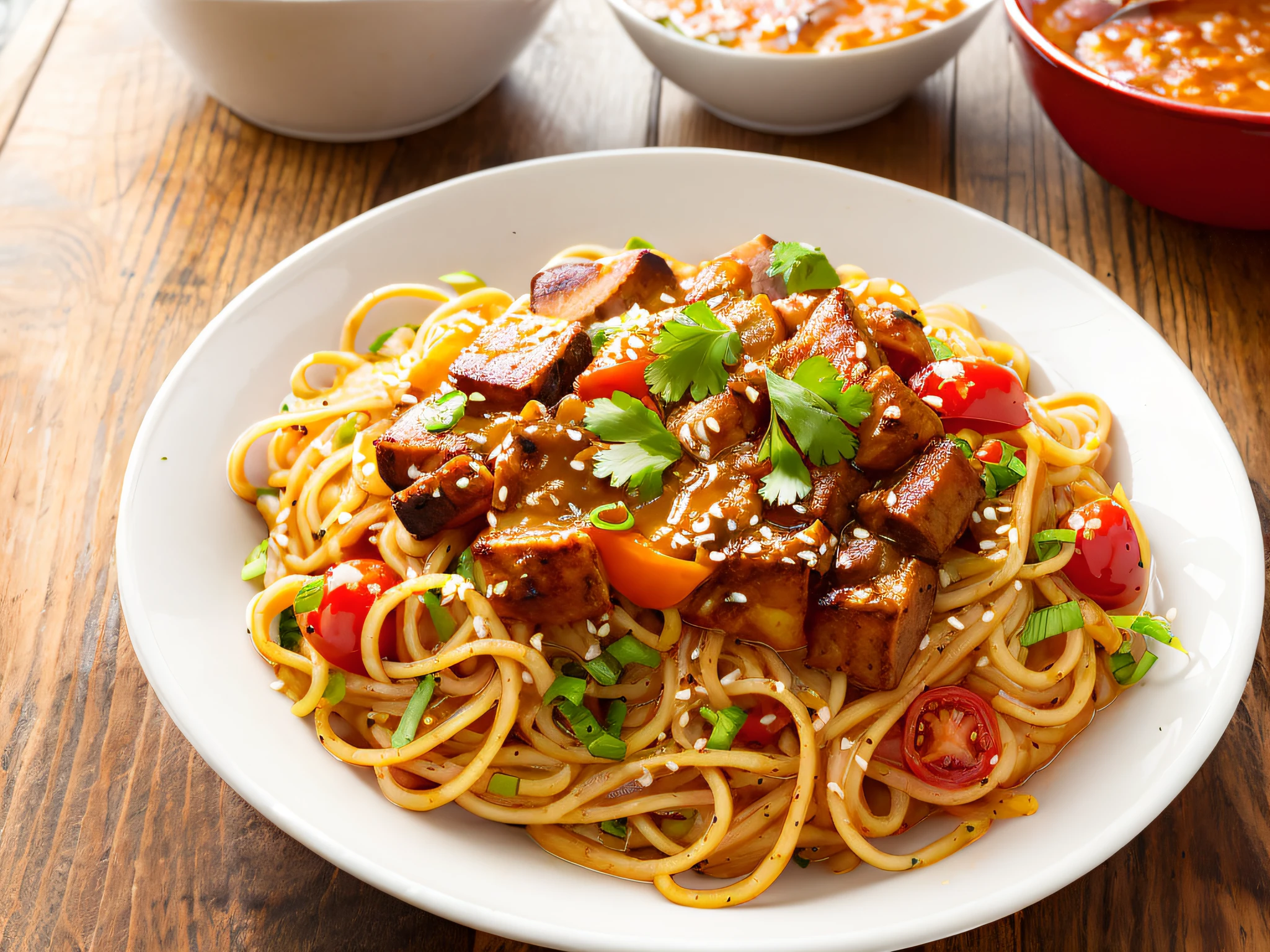 chop suey américain épicé à la sauce tomate sur une table en bois