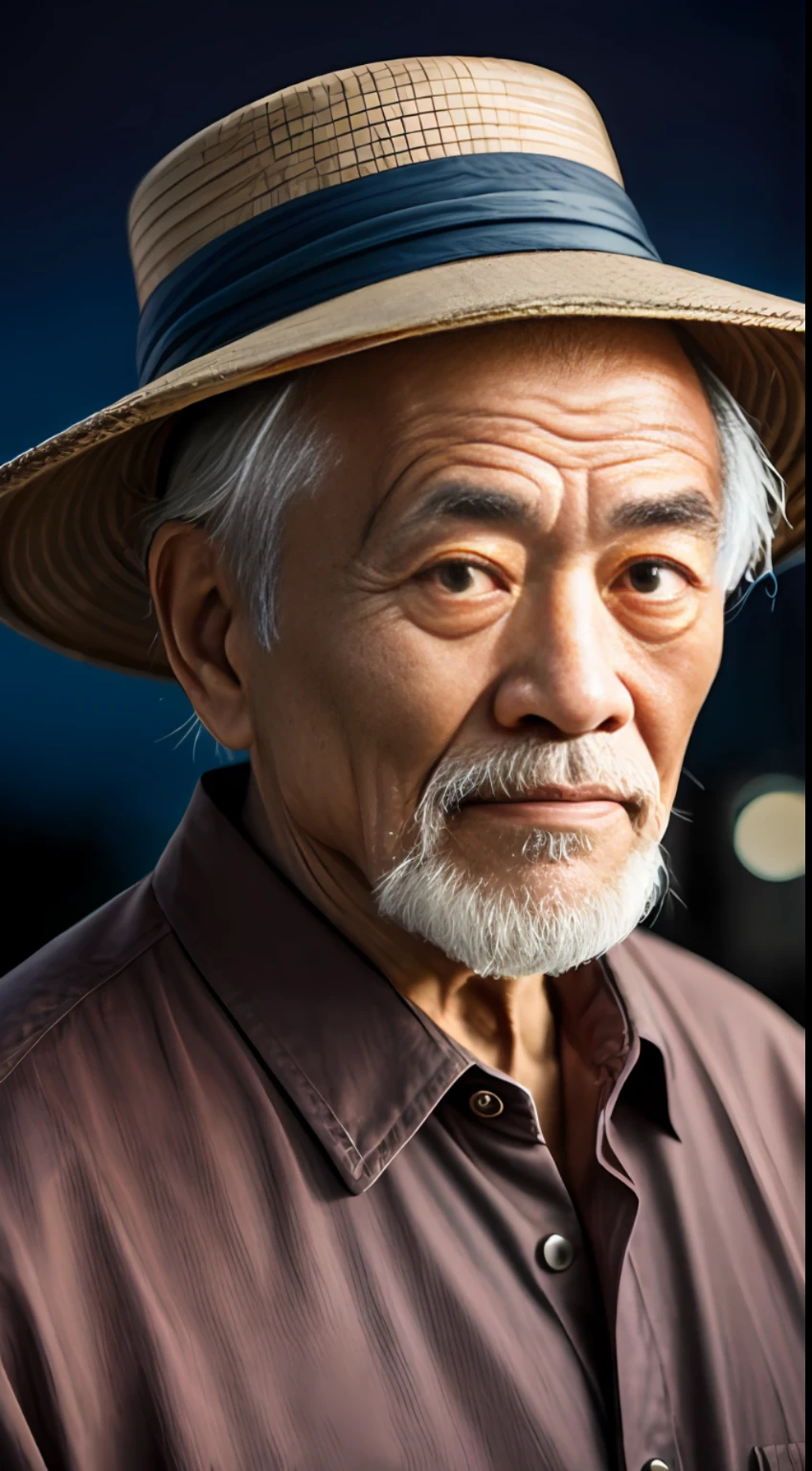 The Arafed man in a hat and coarse cloth looks at the camera, portrait photo of an old man, Old man of China at night, asian man, 50mm portrait, photo of a man, old man portrait, An old man, 60mm portrait, asiatic, 7 0 mm portrait, sigma 85/1.2 portrait