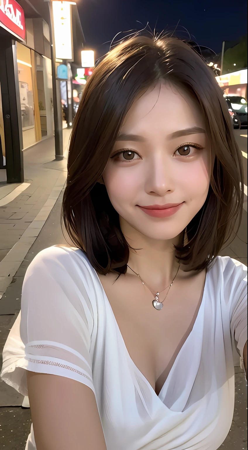 Arafed asian woman with a white shirt and a necklace - SeaArt AI