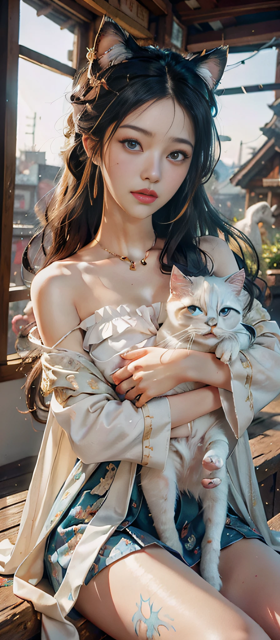 anime girl with blue eyes hugging a white cat, cute detailed digital art, soft anime illustration, adorable digital painting, very beautiful cute catgirl, cute detailed artwork, cute anime catgirl, adorable digital art, kawaii realistic portrait, beautiful anime catgirl, Detailed digital anime art, guweiz on pixiv artstation, Guweiz on ArtStation Pixiv