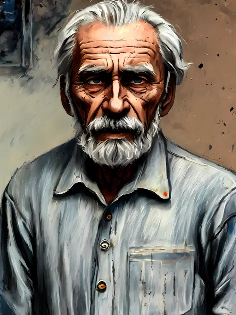 A portrait of poor russian 1800 old worker in rags, ((overwhelming fatigue )), wrinkles of age, concept art, oil pastel painting...