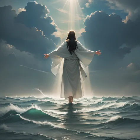 jesus walking on water in a st - SeaArt AI