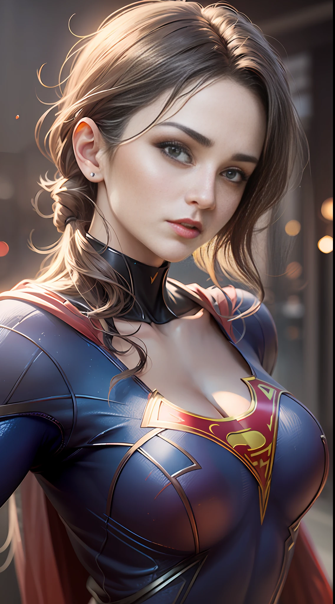 ((Melhor qualidade da Supergirl)), ((obra-prima)), (detalhado: 1.4), ....3d, uma linda jovem de cabelos vermelhos cyberpunk,HDR (high dynamic range),ray tracing,NVIDIA RTX,Super-Resolution,Unreal 5,Subsurface dispersão, Textura PBR, Post-processing, anisotropic filtering, profundidade de campo, Maximum clarity and sharpness, texturas multicamadas, Albedo e mapas Speculares, surface shading, Accurate simulation of light-material interaction, Perfect Ratios, Octane render, Two-tone lighting,Abertura ampla,ISO baixo,White balance,rule of thirds,8K BRUTO, wearing superman's S symbol on his chest. Cyberpunk.