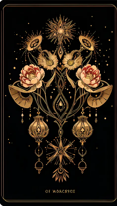 realistic, (best quality, masterpiece:1.3), golden peony ,soul card, line, light particles, intricate, detailed, ornate,