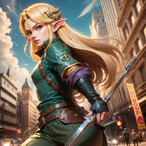 link, de zelda, in fateful poses of stret fighter 2