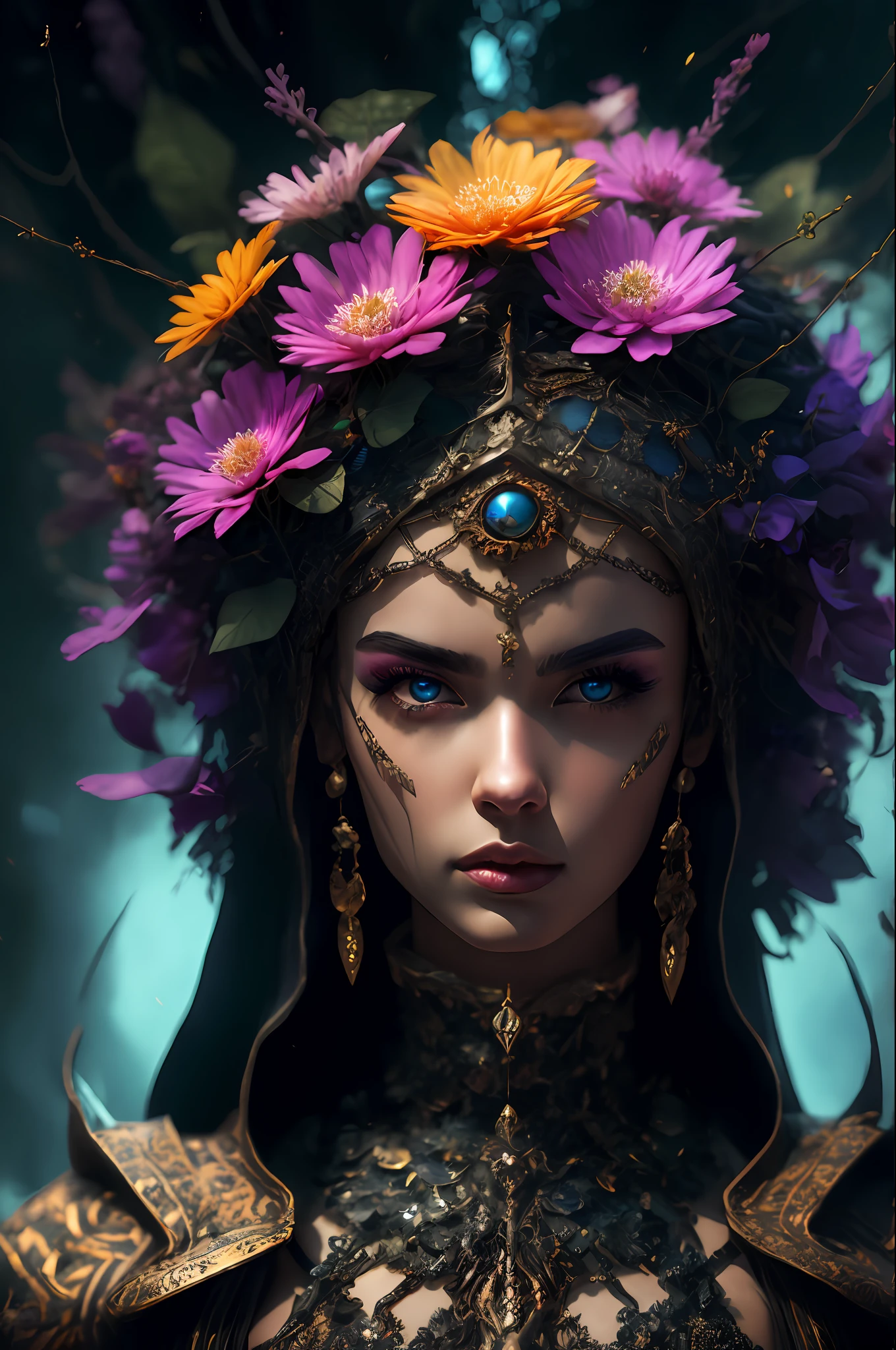 Imagine that the skin of this creature girl looks like it was made of a fishing net, with leaves and flowers growing on her body. Digital Epic Fantasy, Symmetrical Concept Art, Sinister Fantasy Illustration, Symmetrical Epic Fantasy Art, Epic Fantasy Science Fiction Illustration, Epic Fantasy Art Style, Epic Anime Art, Symmetrical Fantasy RPG Portrait, Anton Fadeev and Dan Mumford, (Masterpiece, Top Quality, Best Quality, Official Art, Beauty and Aesthetics: 1.2), Extreme Detail, (Fractal Art: 1.3), Colorful, Most Detailed, Full Body Pose, Cute Surrealist Photo, 8 K, Octane Beautifully Rendered, Very detailed, intricate, epic composition, cinematic lighting, masterpiece, art station trend, very, very detailed, stunning, HDR, smooth, sharp focus, high resolution, award-winning, award-winning photo, DSLR, 5 0 mm