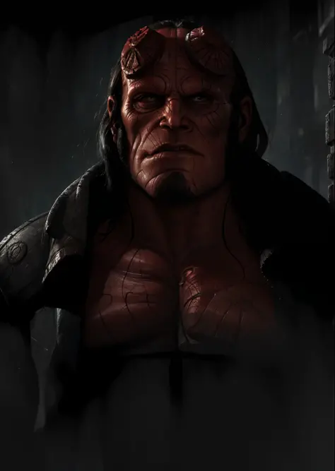 retrato close up, Hellboy, Motor Unreal 5, 8k.