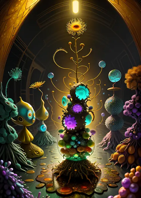 Elfin protozoa, surreal, dandelionwanderer, agate geodes, by Dan Mumford, , Dr. Seuss, WLOP, , dandelionseer, flowervirus, big eyes