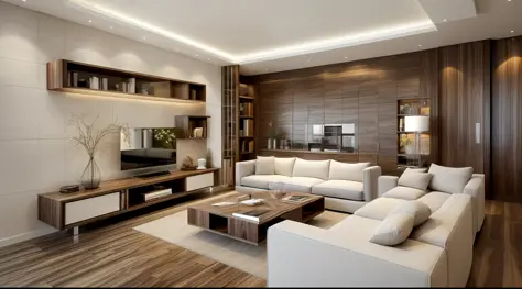 "(livingroom design)+[natural lighting:1.2], (walnut texture wood panel:1.1), minimalist, sleek, modern, (white acrylic panel:1.2), elegant ambiance, sophisticated, inviting atmosphere."