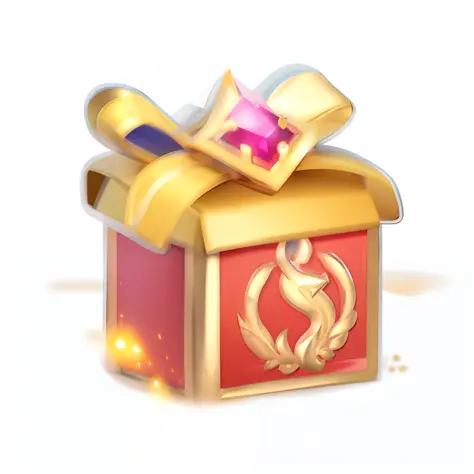 There is a small gift box，It has a gold bow on it, loot box, fanbox, Unknown, ability image, magic spell icon, random detail, magic item, emoii, author：Master of Han Chinese, masterpeice, keygen, league of legends inventory item, gifts, item art, presentin...