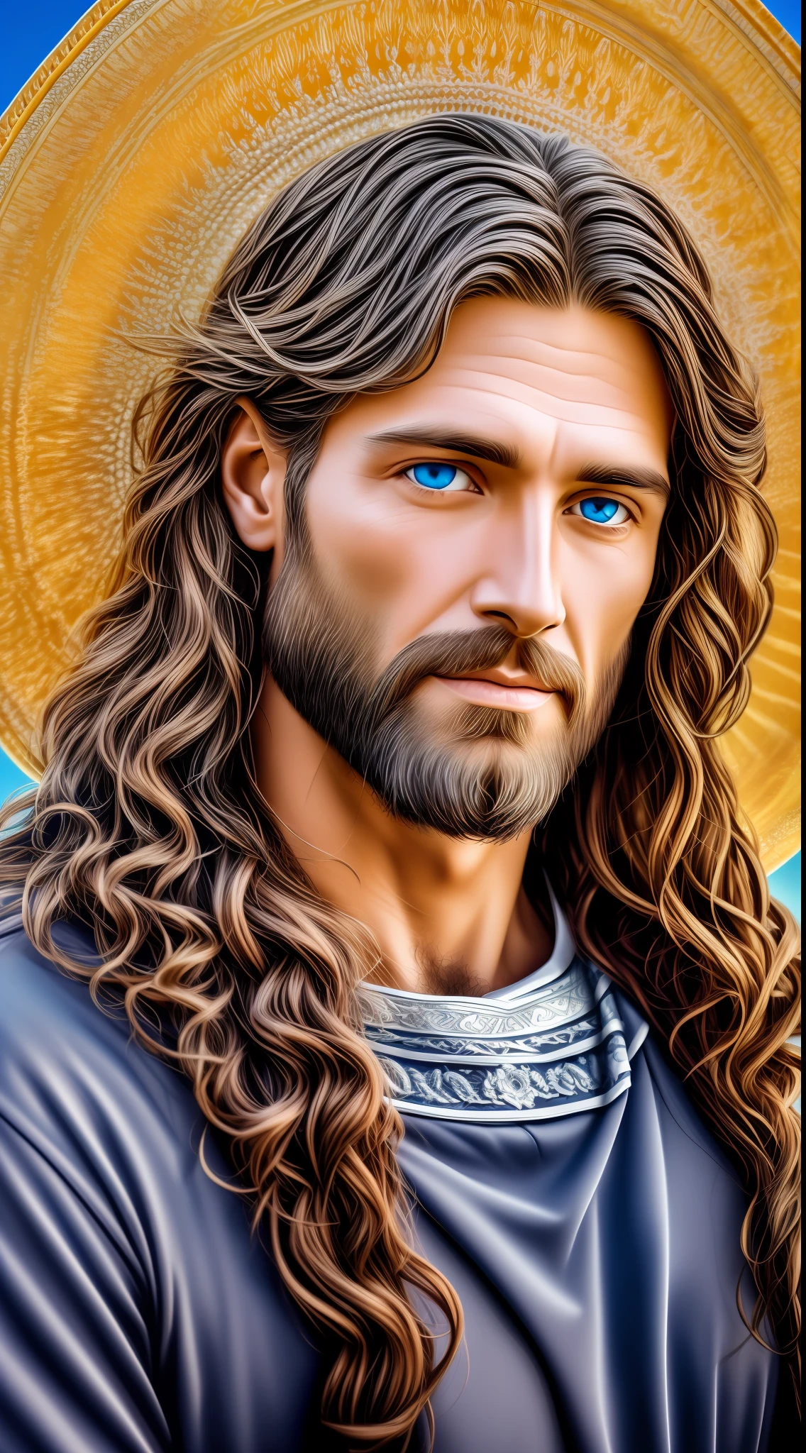 4K, 8K Portrait of a handsome Jesus , Jesus Christ, real blue eyes, sunny day, intricate details.