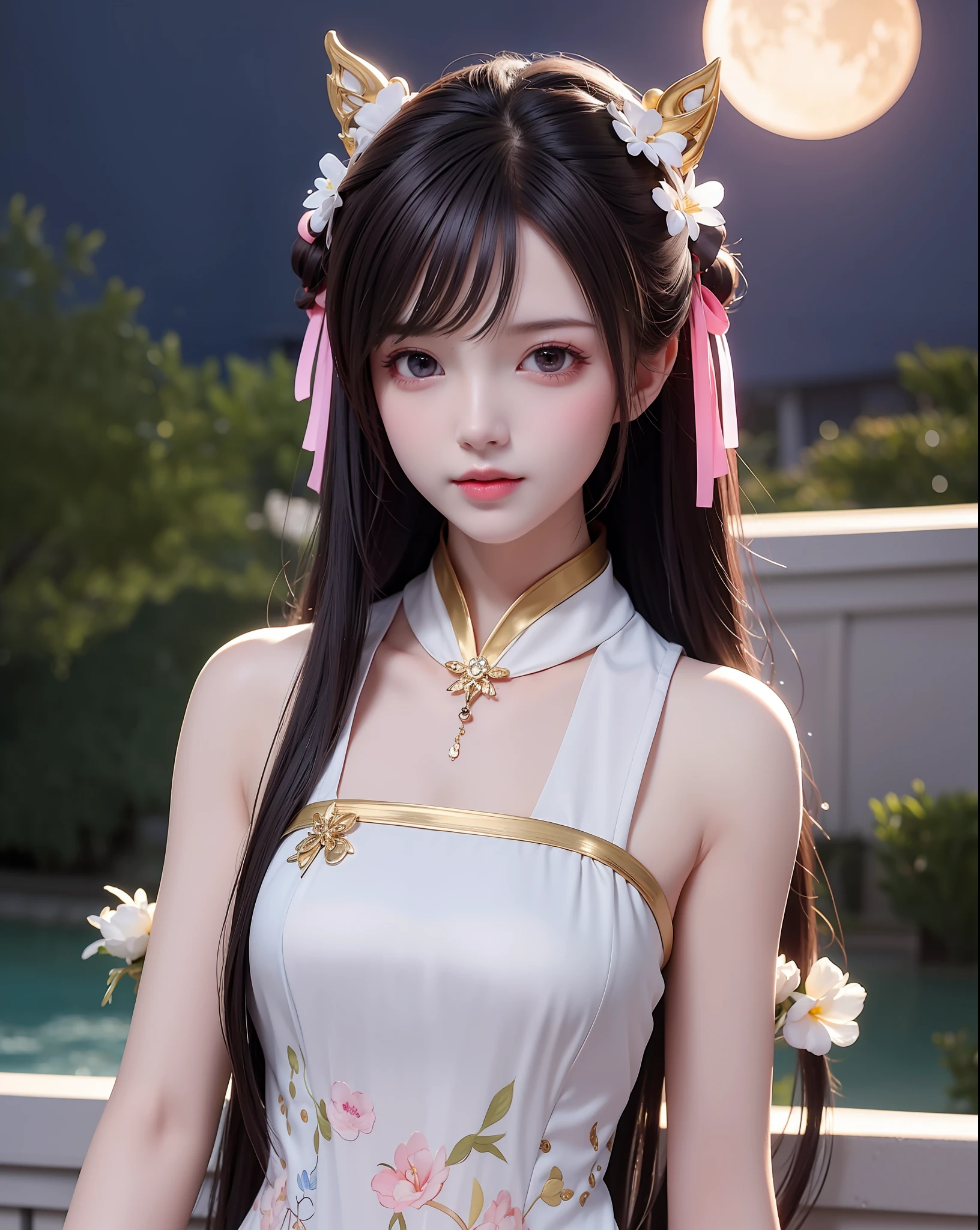 (8k, RAW photo:1.2), best quality, ultra high res,dramatic angle,(fluttered detailed color splashs), (illustration),(((1 girl))),(long hair),(rain:0.9), (头饰:1.4),少女身边有一座古宫,汉服,(重点),彩色水墨画,(泼彩),泼彩,(((colorful))),(素描:0.8) , Masterpiece, best quality, beautiful painted, highly detailed,(denoising:0.6),[splash ink],((ink refraction)), (beautiful detailed sky),moon,highly,detaild,(masterpiece, best quality, extremely detailed） CG unity 8k壁纸，杰作，最好的质量，超详细），（石蒜），