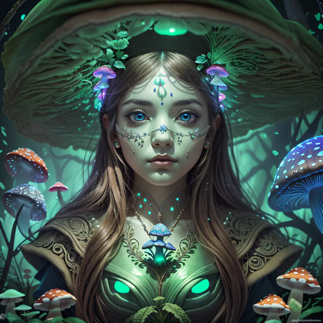 ShroomPunkAI girl, bioluminescence, detailed, intricate,portrait