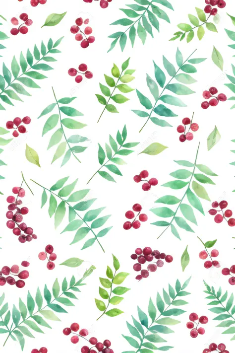 watercolor pattern of beautiful flowers, berries,  ferns, leaves,  calm colors on a #3b4195 color background. Watercolor paper texture.