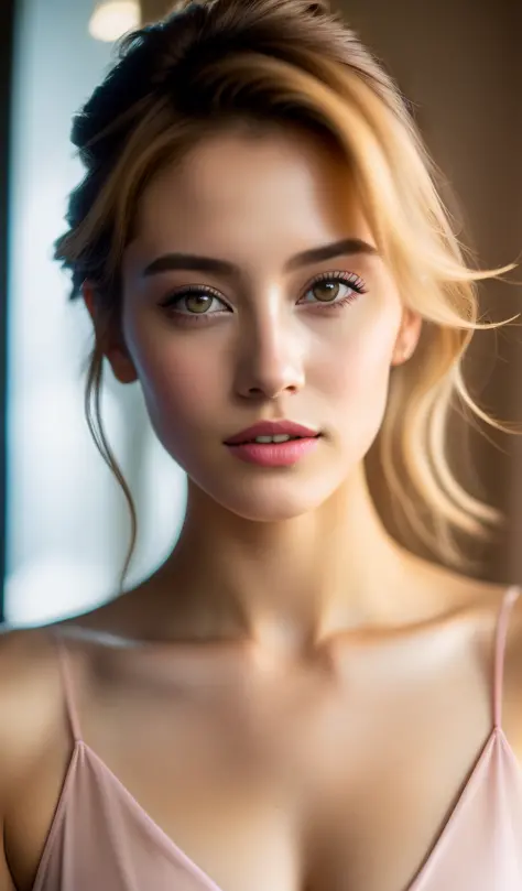 Fashion model 25 years old [[[[close-up]]], [[[[chest]]]], [[[[neck]]], [shoulders]]]]], Perfect eyes, Perfect iris, Perfect lip...