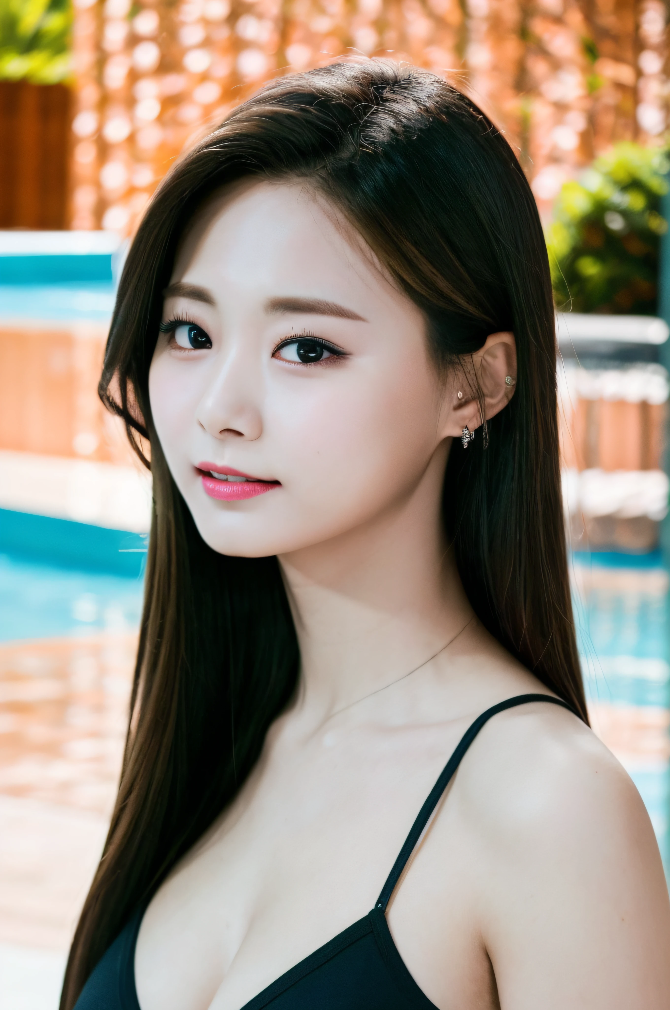 tzuyutwice、japanese girls、18yo girl、ple short hair、black Hair、bangs、BROWN EYES、Perfect figure、Sense of transparency、luster、gloss、modest chest、bikini、Guangyue、Burning body、hposing Gravure Idol、swimming pool、Beautiful feet、Strong sunlight、Nasty、Rain-drenched body、wet、actress、hposing Gravure Idol、Nogizaka Idol、korean idol