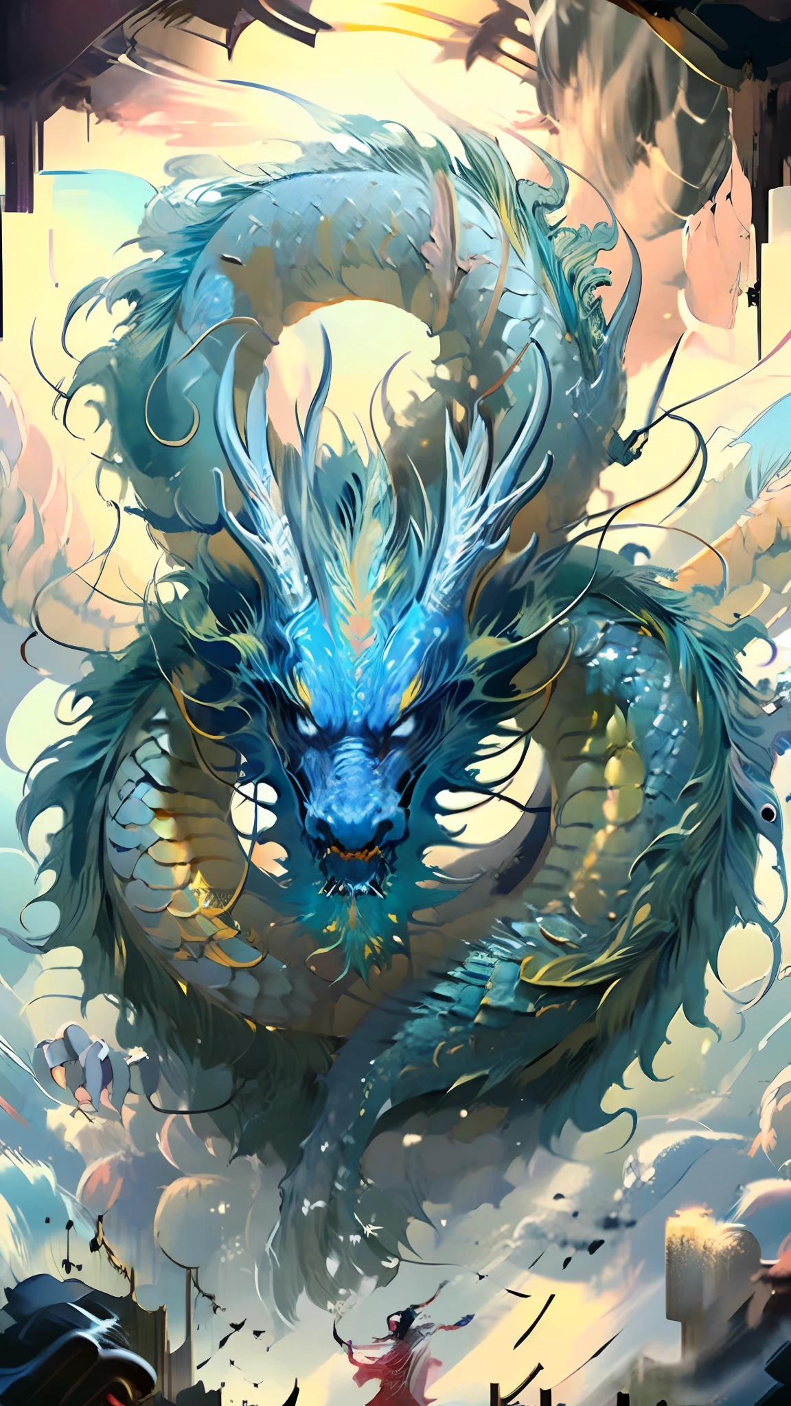 A close up of a dragon with a sky background - SeaArt AI