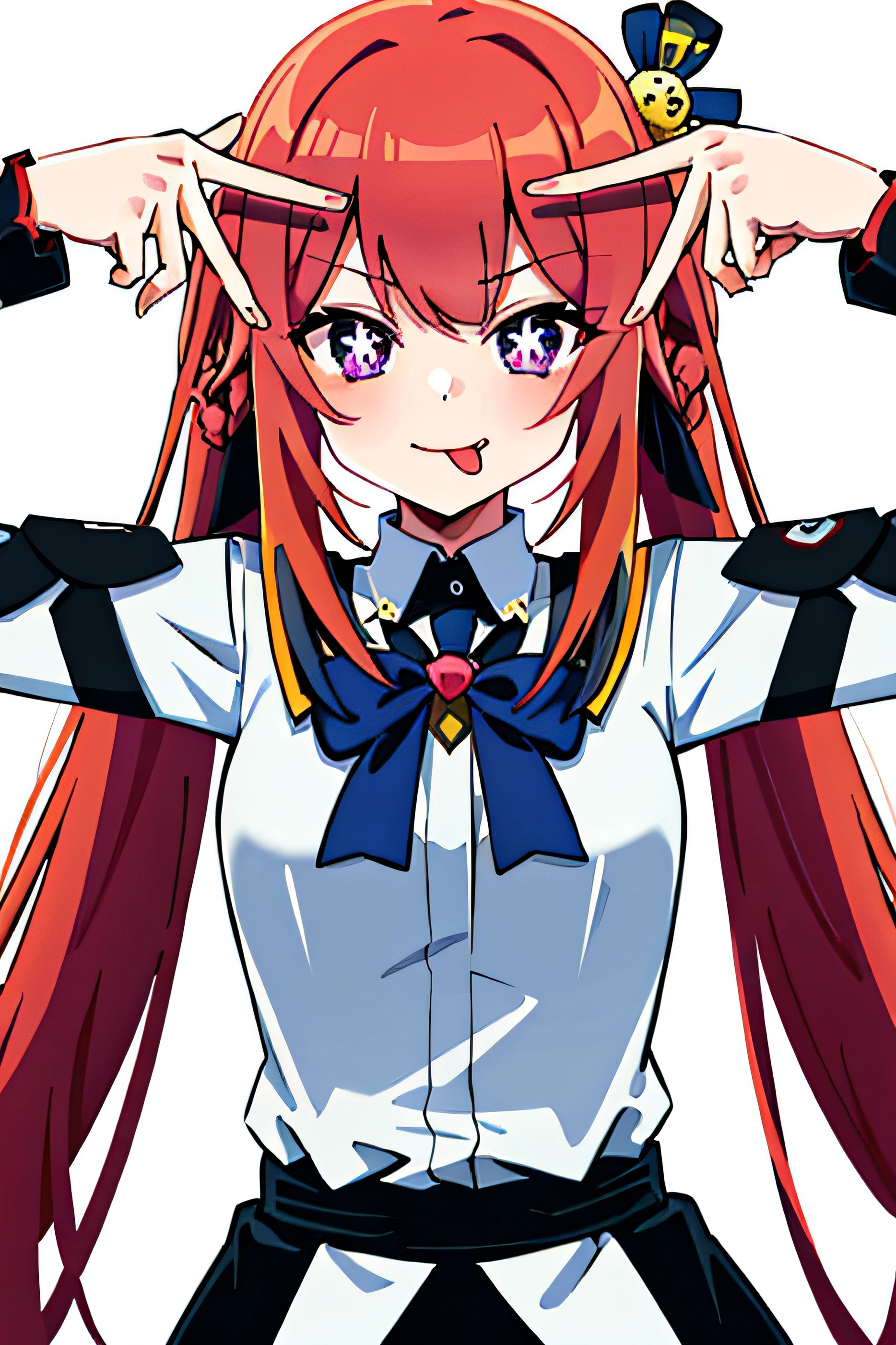 ai's pose, 1girls, soli, :p, w, white background, double v, arona, 1girls, red hair, twwtails, , white shirt, pink sailor collar, long sleeves, pink bow tie, Heck (symbol), symbol-shaped pupils, ai's pose, closed mouth, (Detailed hand), AFW, ​masterpiece, best qualiy, offcial art, extremely detailed CG unity 8k wallpaper, Date a live, kotori, muito detalhado, High quality, ​masterpiece, kotoridef, ((small breasts)), ai's pose, :p, w, double v, Hoshwo Ais Pose: 9b74a9fc4c8b", Denoising strength: 0.7, red hair, long hair, purple eyes, twwtails