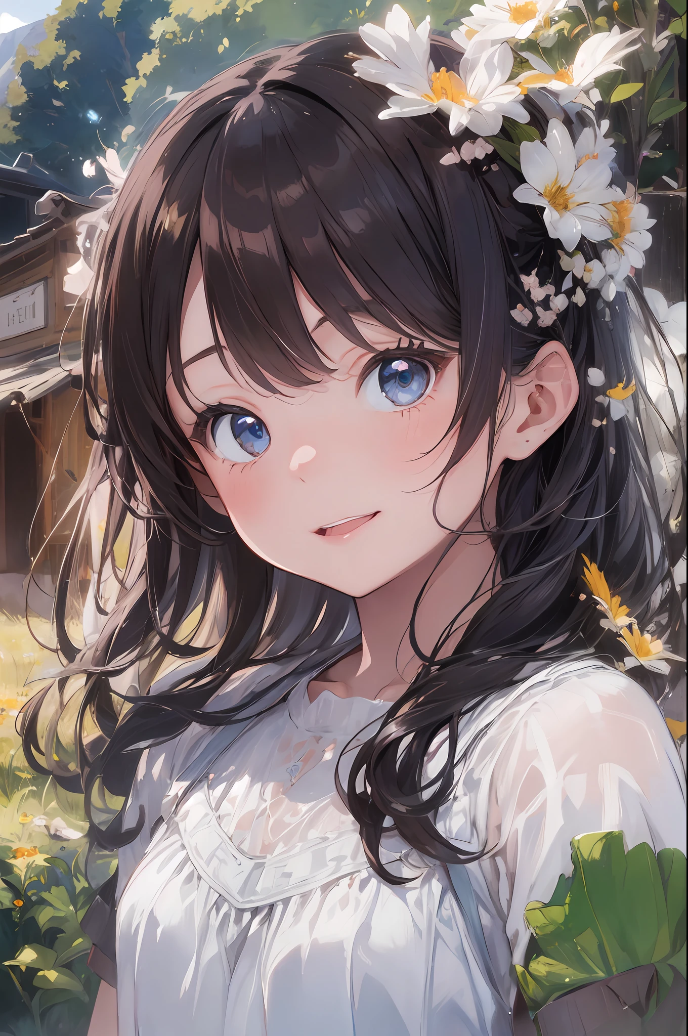 Anime girl with flowers in her hair - SeaArt AI