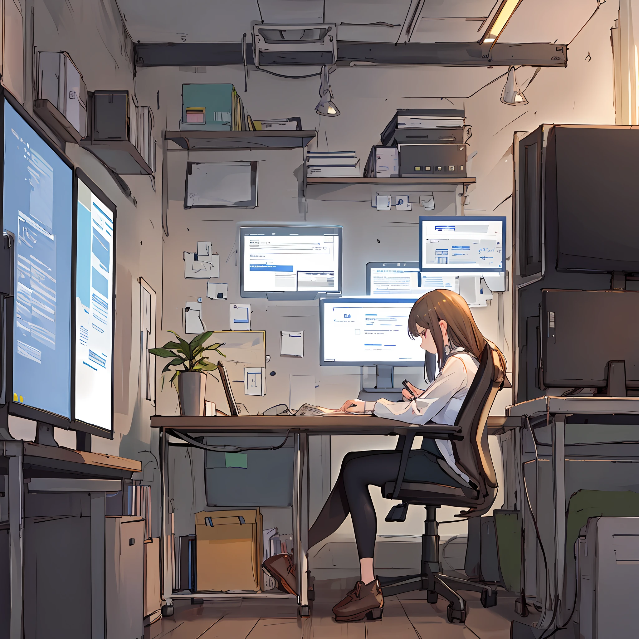 Mulher trabalhando em um escritório em frente a um computador