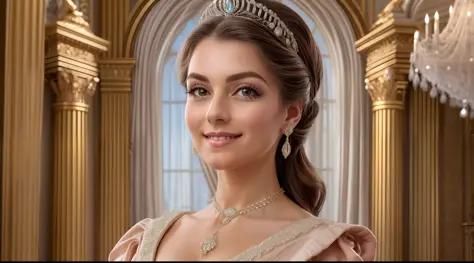 (add_detail:1) Create a realistic portrait of a princess in a palace. (The camera is positioned to capture the chest-up part of ...