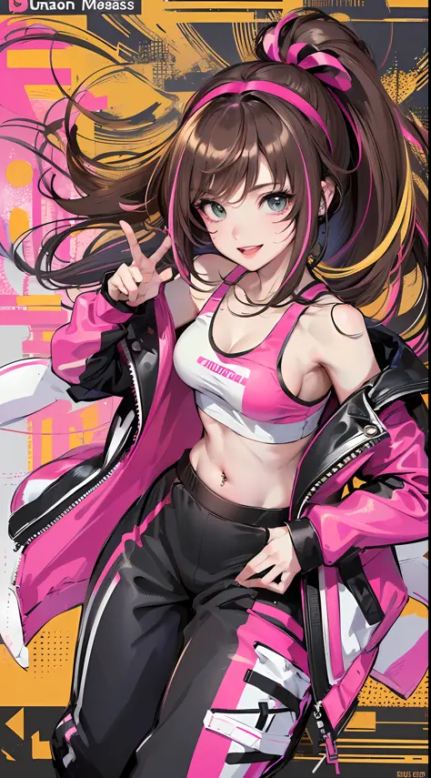 (best quality, 8k, 32k, masterpiece, uhd:1.2), kizuna ai, medium breasts,long hair, brown hair, multicolored hair, floating hair...