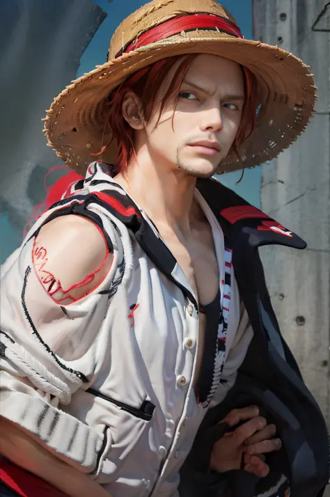 (((masterpiece+best quality+high resolution+ultra-detailed))), shanks\(one piece\), red-haired shanks, high nose, sharp eyes, no...