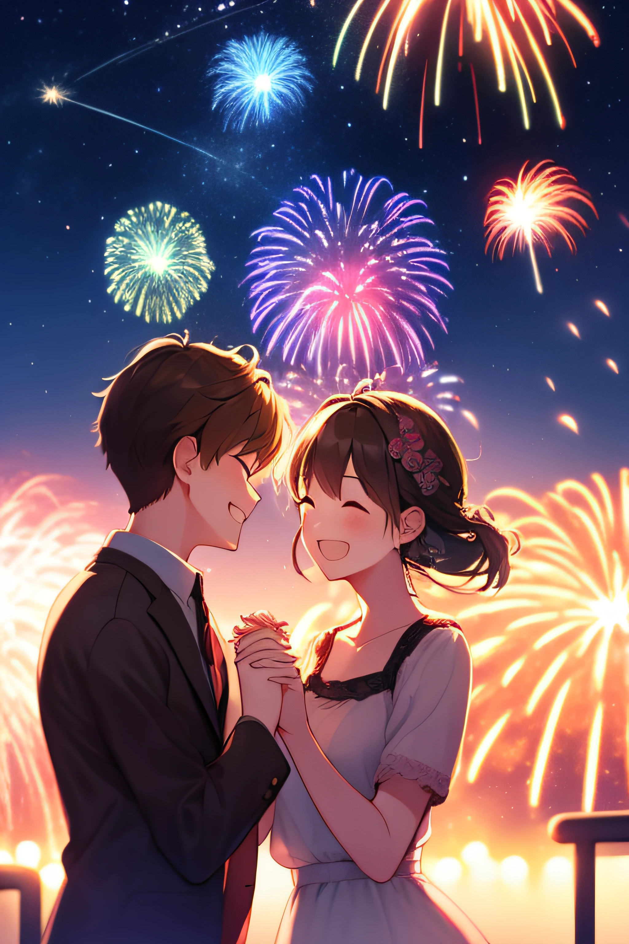 A big smile、Holding hands with a lover、Reach out、Beautiful night sky、Milky Way Galaxy、firework、Fantastical、koi、Lovers、joy、glad