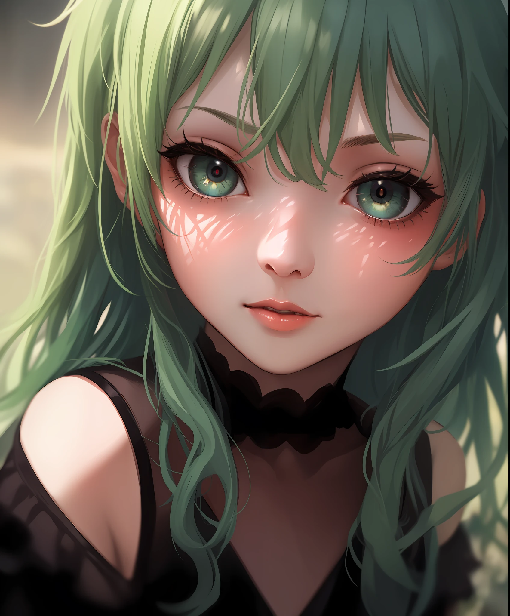 anime style, model shoot style, (upper body) photo of a ((little girl:1.6)), (1girl, young girl, small body), (green hair, long hair:1.3), (black dress),
((pretty  face: 1.7, perfect face:1.5)), (best quality:1.5, hyperrealistic:1.5, photorealistic:1.4, Madly detailed CG unity 8k wallpaper:1.5,
masterpiece:1.3, Madly detailed photo:1.2), (hyper-realistic lifelike texture:1.4, realistic eyes:1.2), (octane render, unreal engine 5),
(ecstasy of light and shadow:1.5, deep shadow:1.5), (sony a7, 50 mm, film grain:1.5, 4K UHD HDR),
(photo by lee jeffries, Greg Rutkowski and Magali Villanueva)