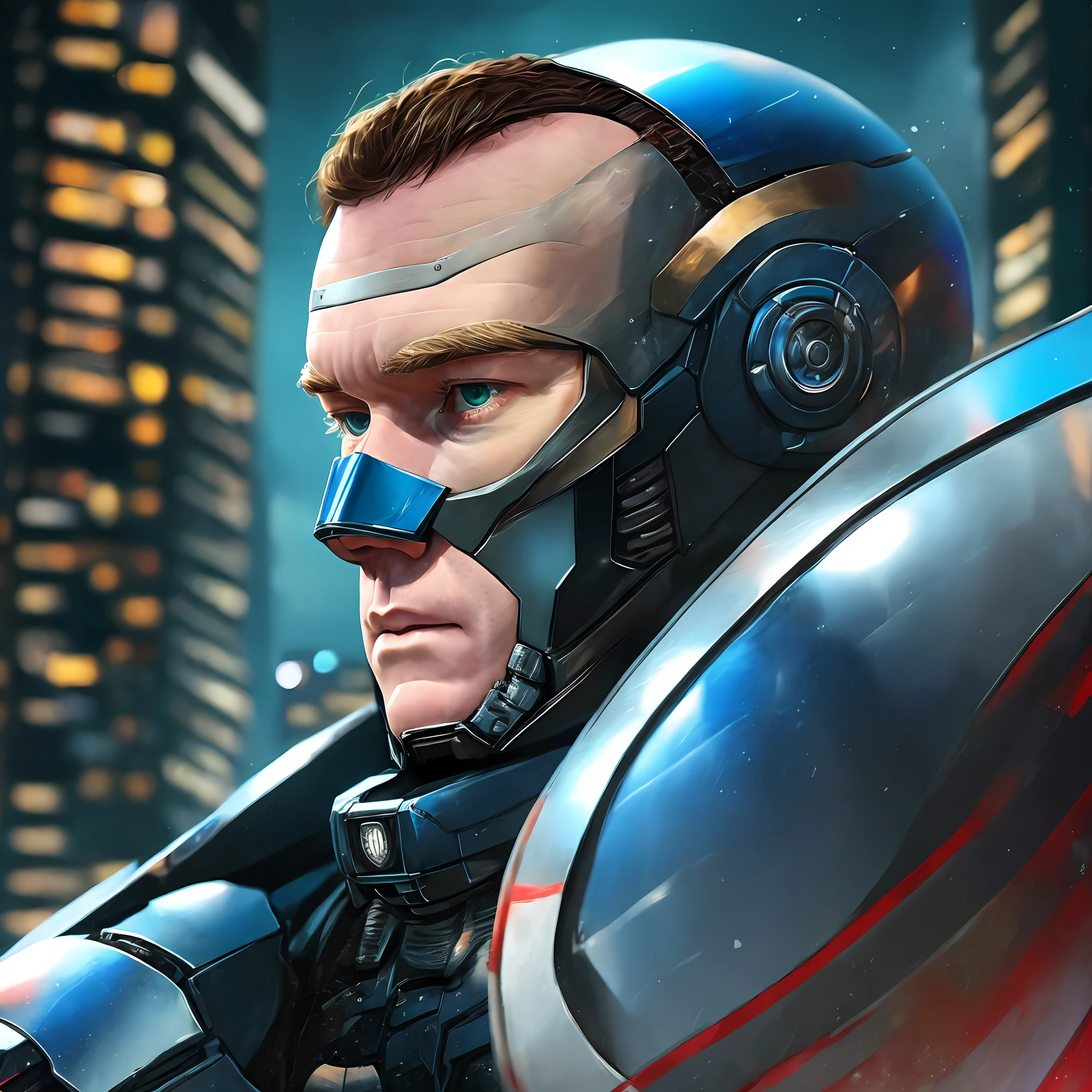 (Wayne Rooney in a robocop suit), perfect, superhero dc style, detailed, inspiring, cool --auto --s2