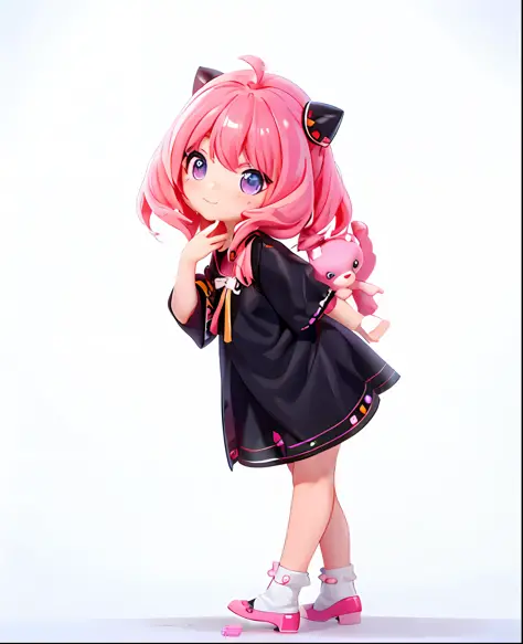 Blind box toy style A cute girl cute face Pink hair Black dress
