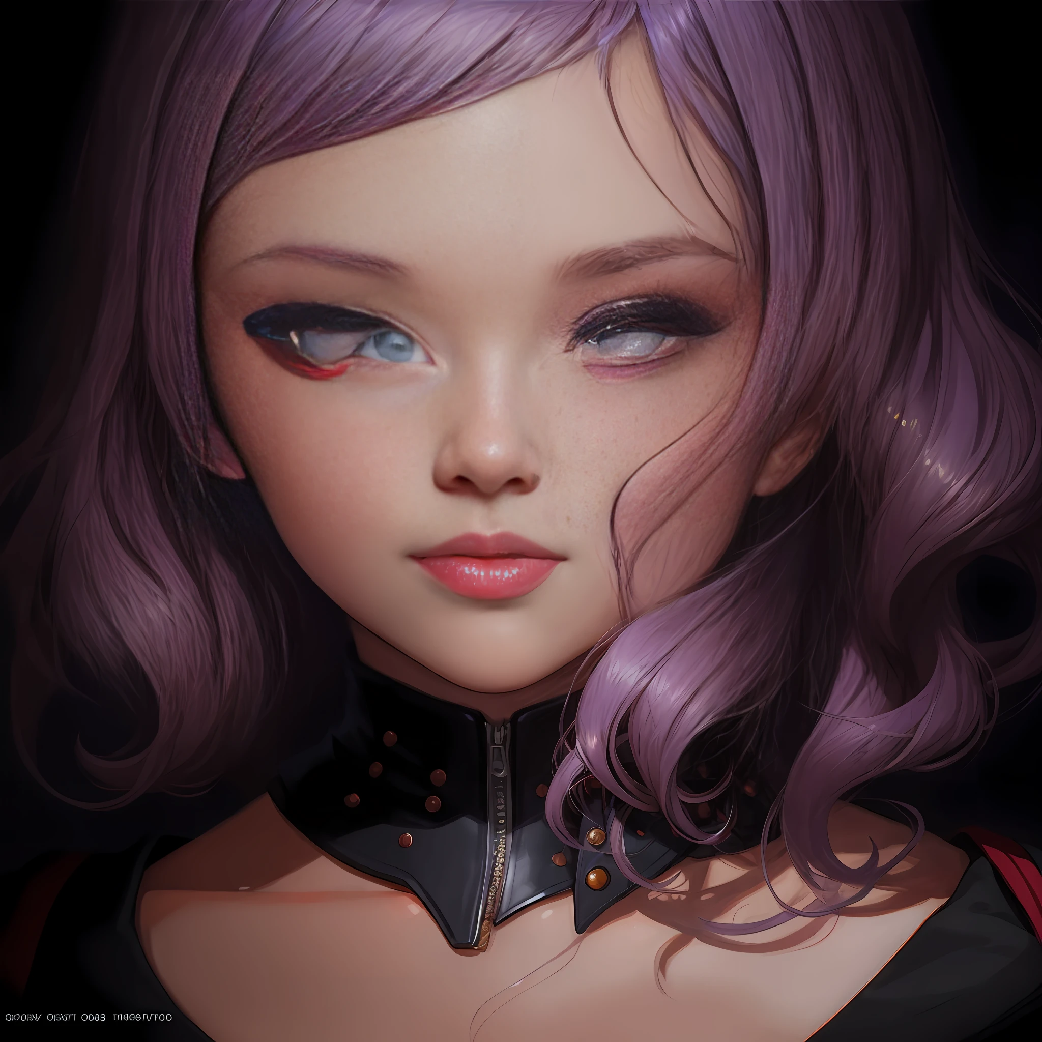 um close up de uma mulher com cabelo roxo e uma camisa preta, Ilya Kuvshinov. 4 mil, Retrato CGSetivity, Rosto de Ilya Kuvshinov, Arte digital realista 4K, Arte digital realista 4K, retrato do cabelo roxo da mulher, Artgerm ; motor 3d unreal, pintura digital realista, Arte digital Ilya Kuvshinov