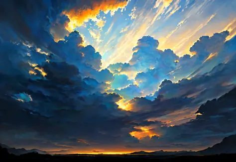 With the sky as a background，Broken sky，WLOP and RADS，Dramatic lighting。concept arts，Epic clouds and lighting，Epic clouds and go...