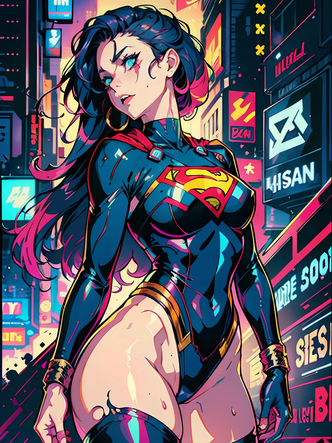 a digital painting of supergirl merging with venom, long hair, cyberpunk art  by Josan Gonzalez, winner of the behance contest, afrofuturism - SeaArt AI