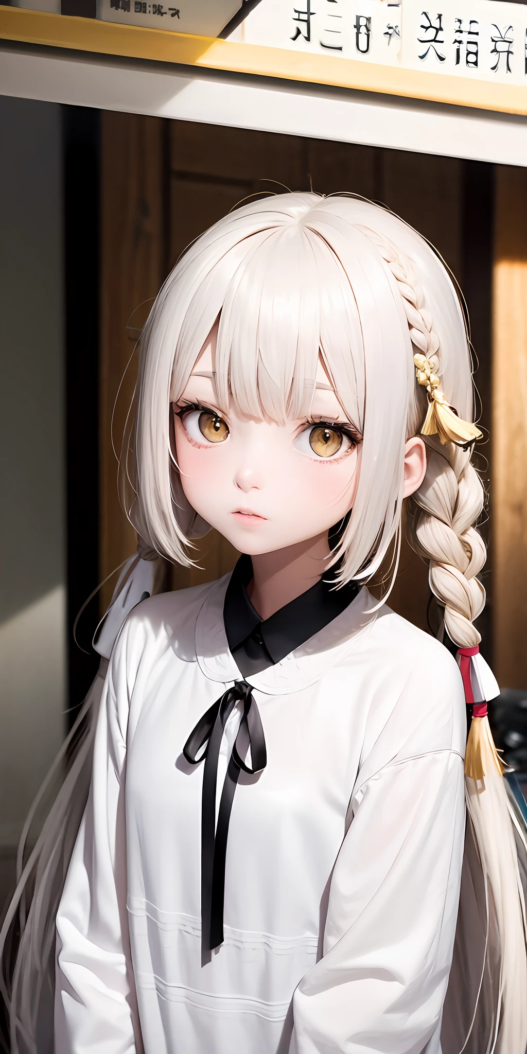 Anime girl with long white hair and ponytail in white shirt - SeaArt AI