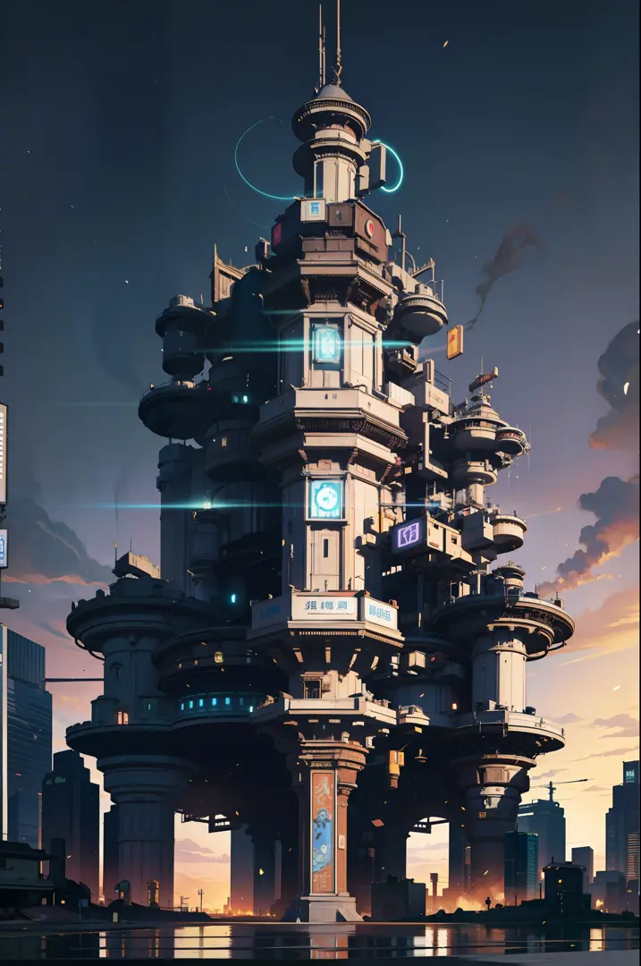 Game Academy，Ethno-style architecture，Ancient Chinese，Structurally sound、high-definition details，Science fiction，neon lit，The cy...