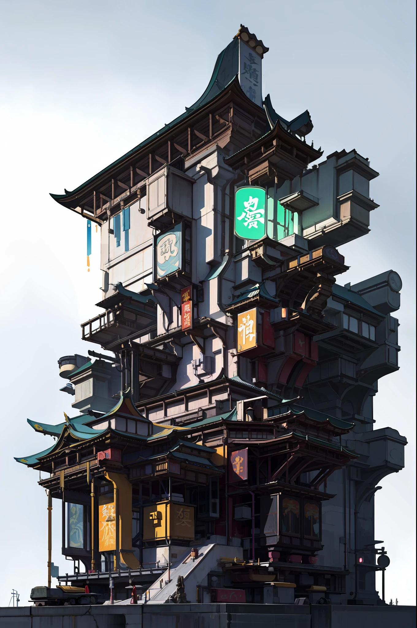 Game Academy，Ethno-style architecture，Ancient Chinese，Structurally sound、high-definition details，Science fiction，neon lit，The cyberpunk，Particle effects，perfect works，White background，（杰作，premier quality，best qulaity，officlal art，Beauty and aesthetics：1.2），（8K，best qulaity，杰作：1.2）