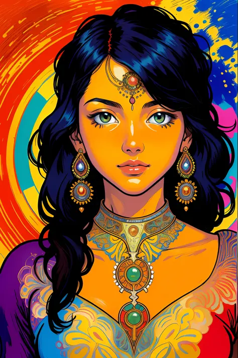 modern indian woman (masterpiece, 4k ,ultra detailed,raw photo:1.2),illustration, (1woman:1), (simple background:1.4), (symmetry...