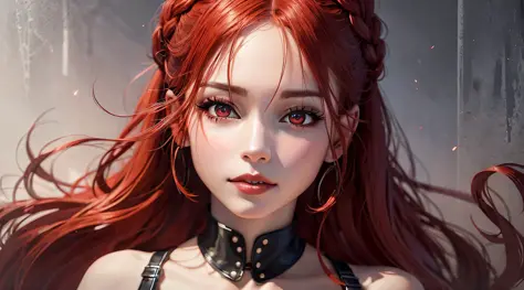 anime girl with red hair and black leather outfit posing for a picture, stunning anime face portrait, realistic anime art style, anime realism style, Detailed digital anime art, realistic artstyle, cgsociety portrait, artwork in the style of guweiz, realis...