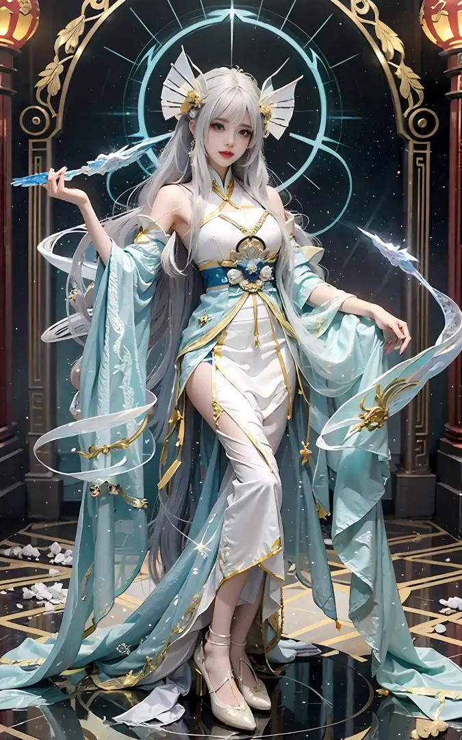 a close up of a woman in a costume on a stage, full body xianxia, beautiful celestial mage, a stunning young ethereal figure, a ...