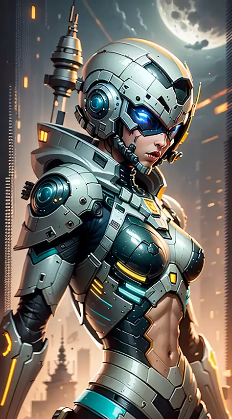 Marine space, Martelo 40,000, mundo em guerra, linda mulher cyberpunk com armadura mecha master chef halo muito detalhado, Mecha...