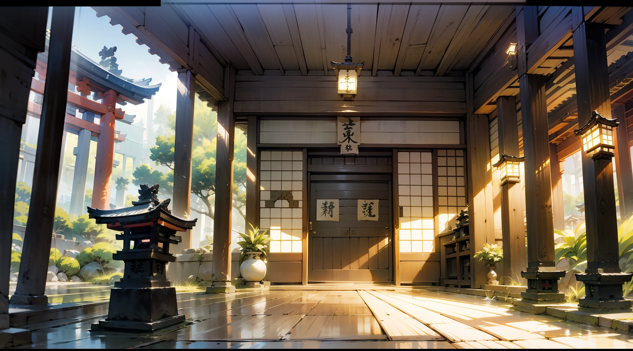 Japanese anime scene design，Ancient shrines，abundant detail，Ancient Japanese Showa style，Quiet and elegant atmosphere，Delicate and soft painting style，Cinematic lighting effects，HD picture quality，abundant detail，32K，Very perfect and unified 8K HD wallpaper，OC rendering sculpture