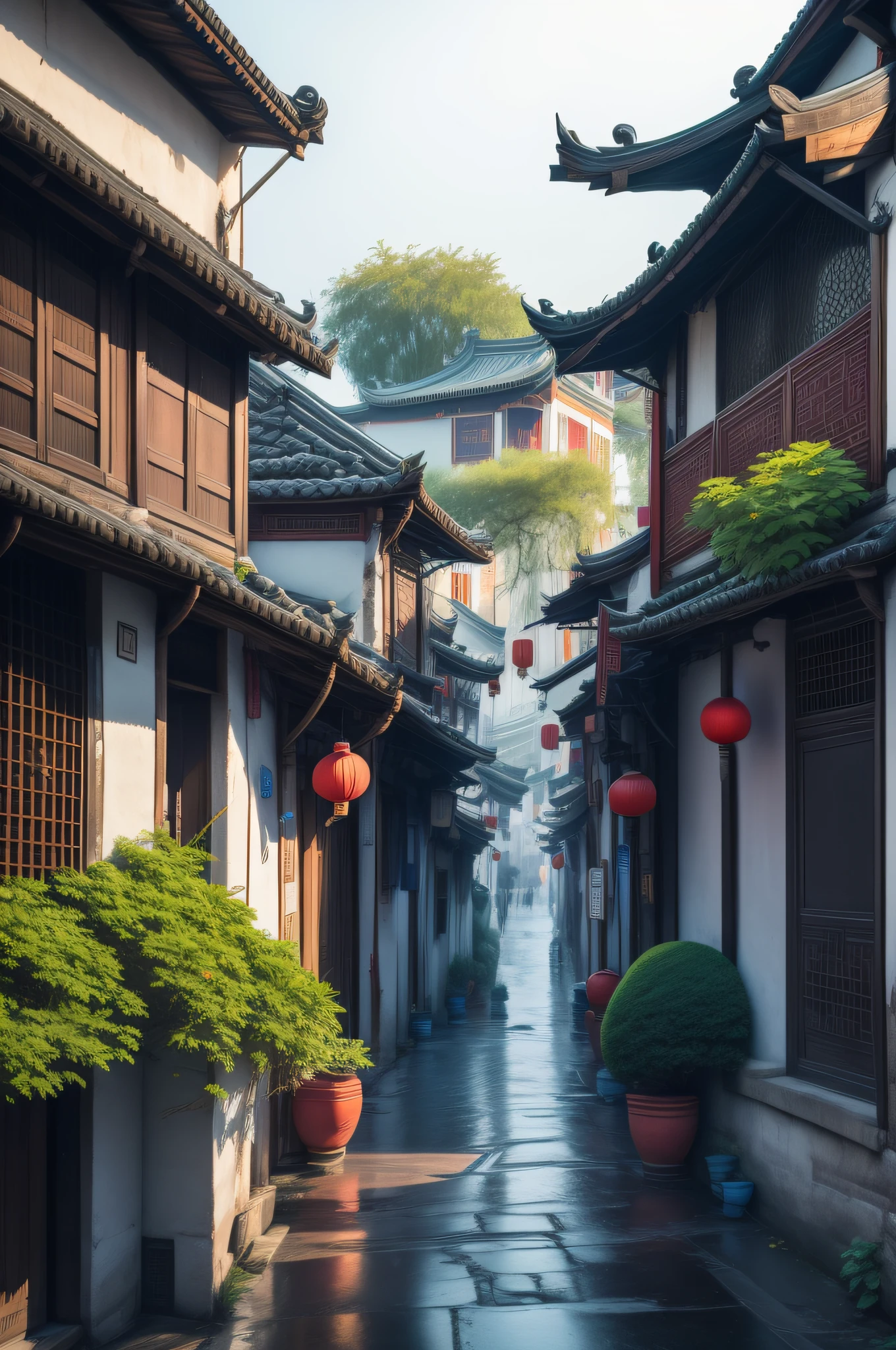 Jiangnan ancient town, the roads on both sides grow flowers, colorful, very beautiful, quiet, ultra-clear picture quality, ultra-high definition, ultra-high resolution, 16k