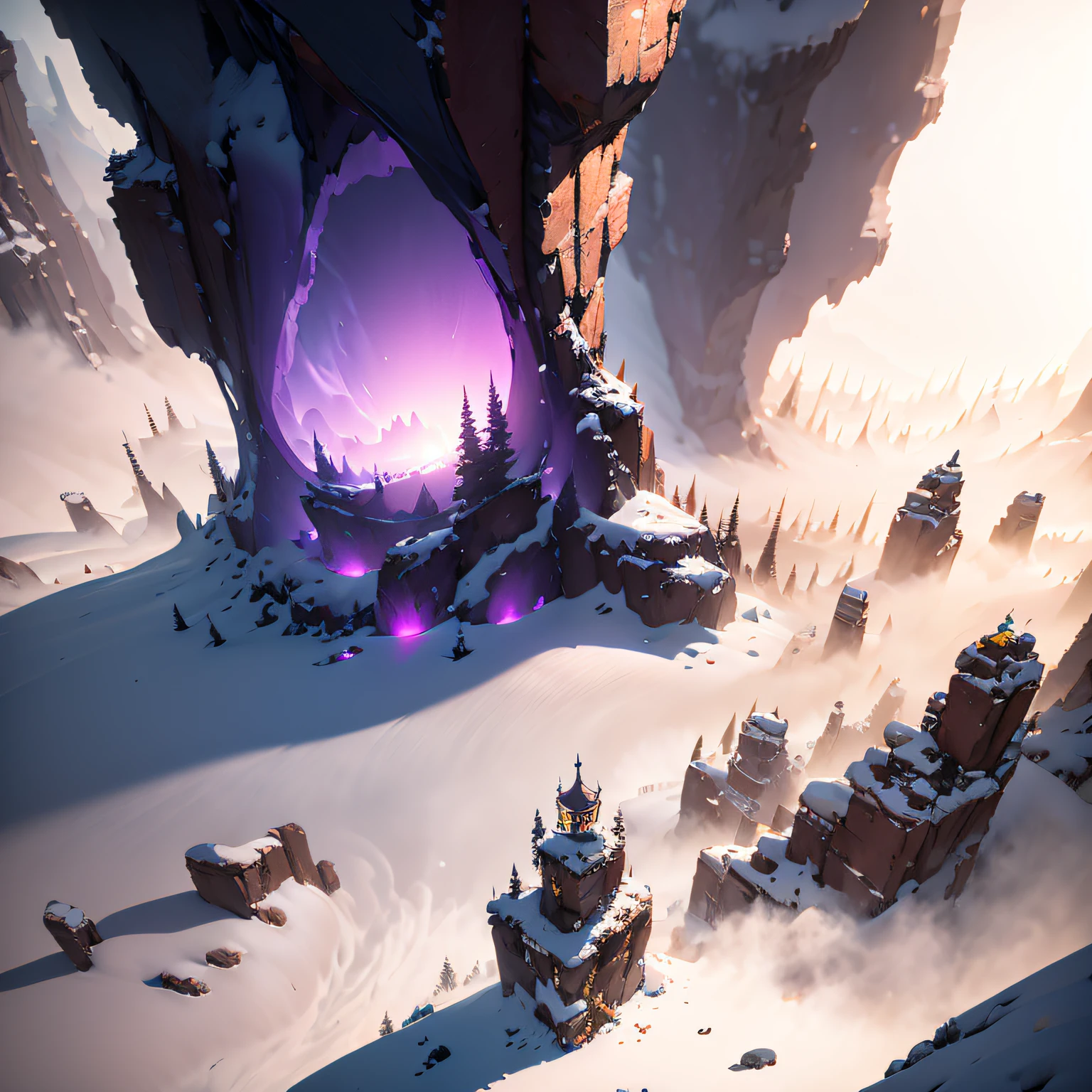 Mohe，canyon，Blizzard，Giant purple-pink monster，Smoke rises，电影光感，The perspective is exaggerated，Magic Cave，Thick fog background，（Giant purple-pink monster）Delicate semi-realistic，raytraced，high-definition，Detail portrayal，The texture is delicate，Complex details，The high-contrast，Panorama composition，Perfect light and shadow，unrealengine，CG rendering，The ultra-great resolution，8K HD，（（（杰作））），（（（best qualitiy））（Ultra detailded）（Detailed lighting）（（unexpressive））（杰作）（best qualitiy）（Ultra detailded）（Detailed light）