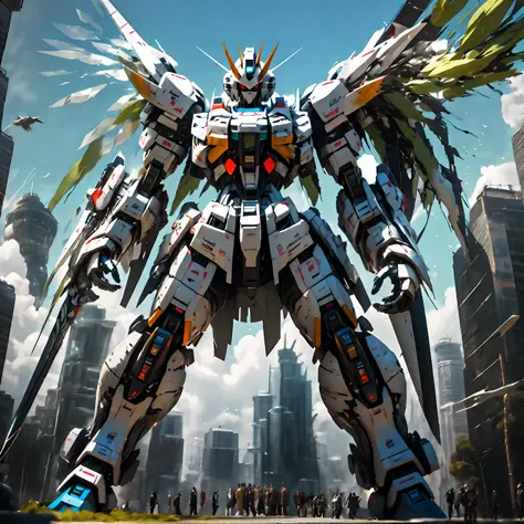 Statue of Arakhi，A large robot with a sword on it, on a gundam, GUNDAM ROBOT, gundam is windmill shaped, gundam style, an anime ...