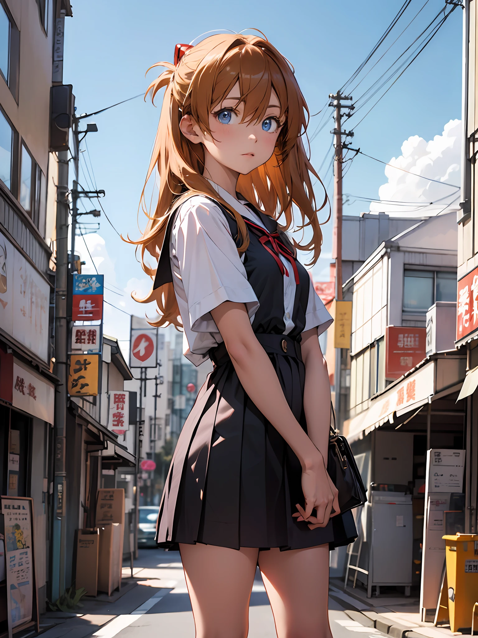 Asuka Langley Soryu，Blue eyes，pelo entre los ojos，sombreros，auriculares de interfaz，pelo naranja，listón rojo、Cintas、uniforme escolar、Faldas、vestido lencero、vestido lencero、Tokio no.. 3 uniforme de secundaria、carátula del álbum，Imágenes narrativas