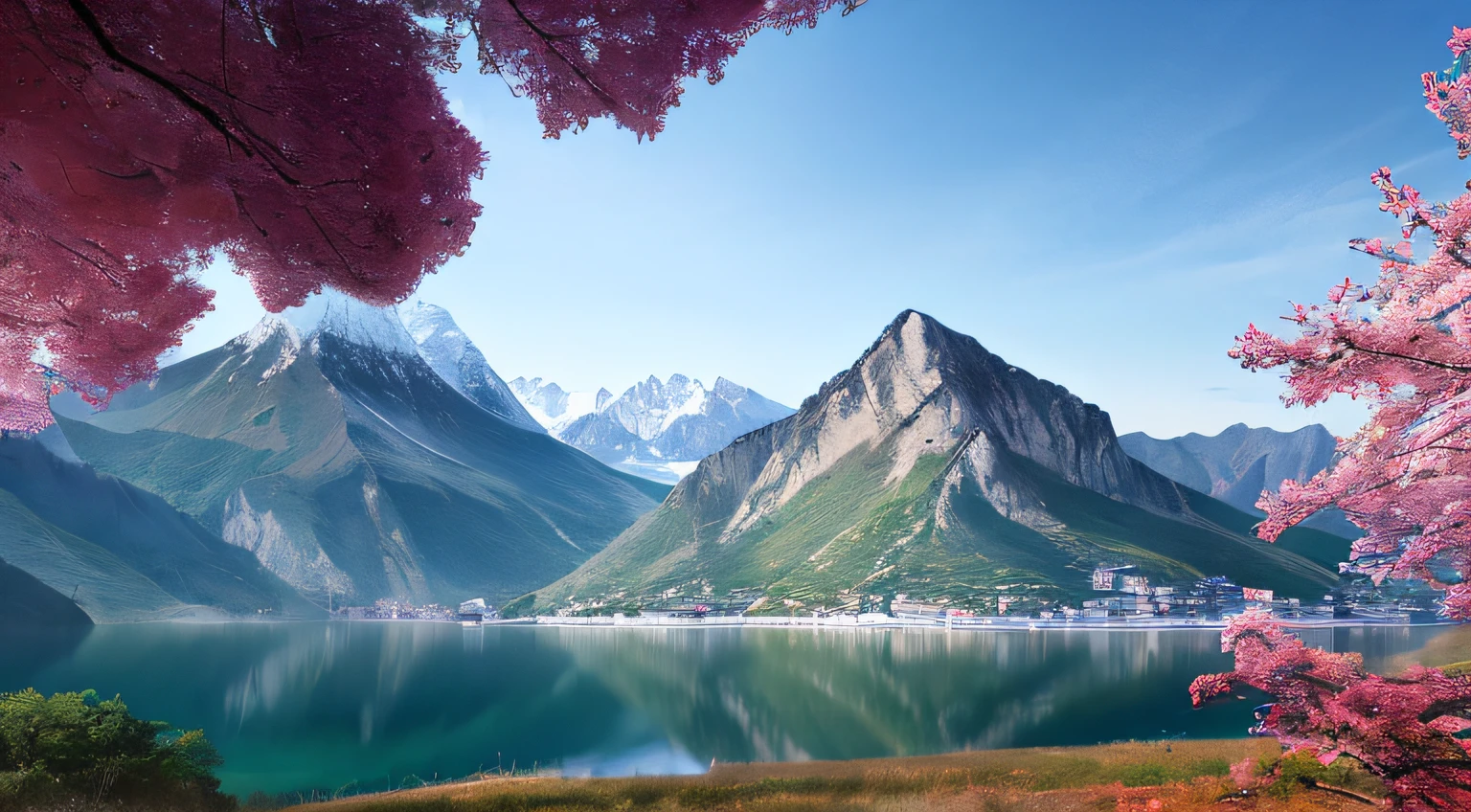 A beautiful Korean mountain and lake, (masterpiece), (portrait), (raw photo), (highly detailed CG unity 8k wallpaper) intricate, sharp focus, dramatic, realistic art