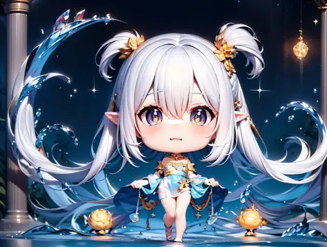 anime girl with white hair and blue dress standing in water, white haired deity, splash art anime loli, from the azur lane videogame, cute detailed digital art, advanced digital chibi art, anime goddess, anime art wallpaper 8 k, anime art wallpaper 4 k, an...
