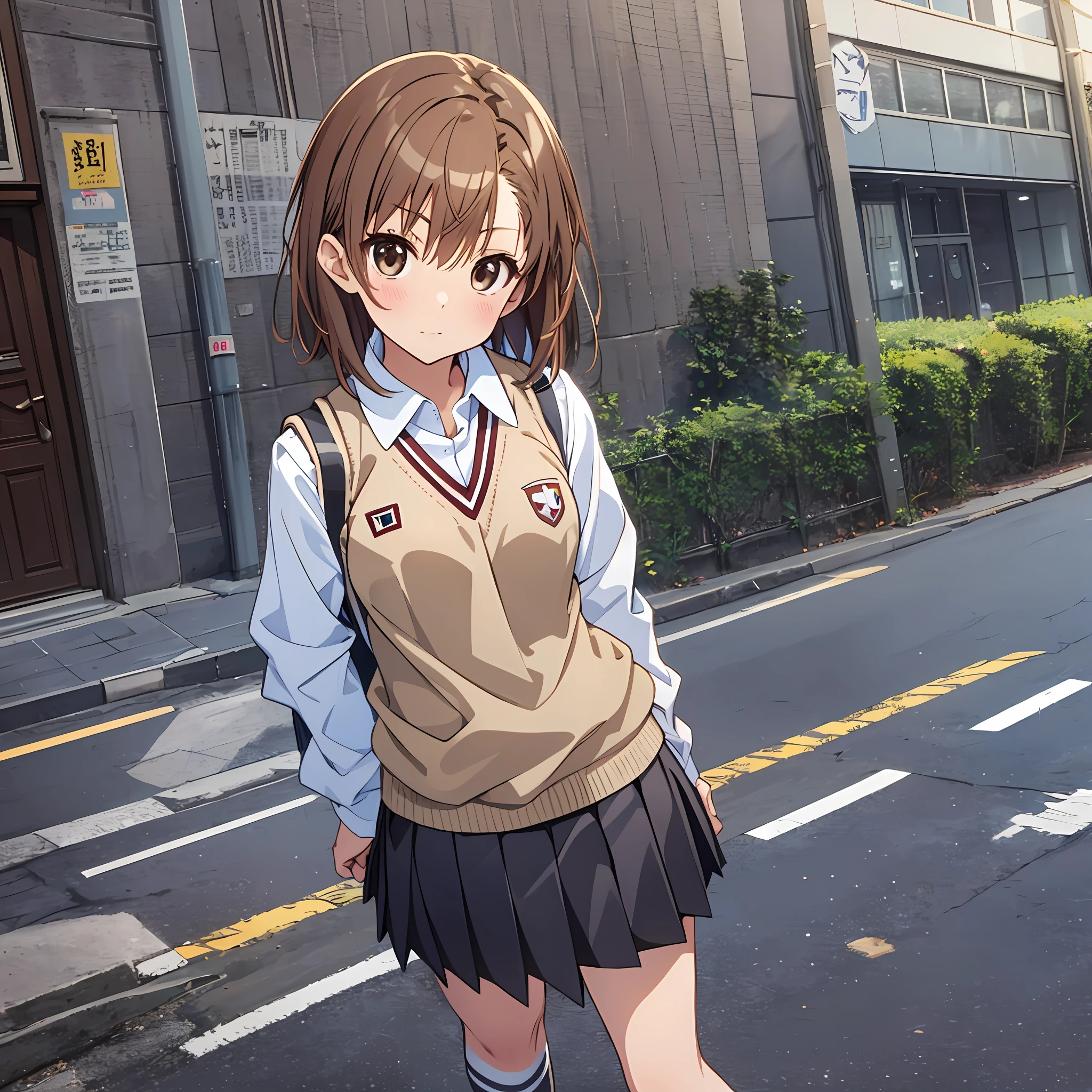 Masterspiece Beste Quality Misaka Mikoto Brown Eyess Short Hair Small Breast Looking At