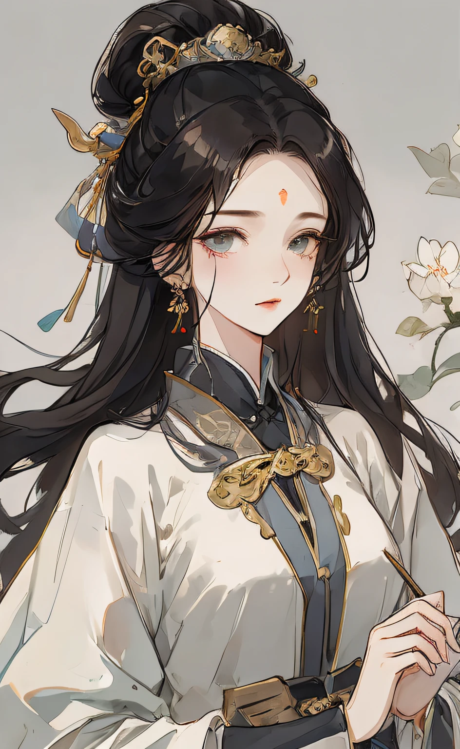 A girl, ancient Chinese costume, whole body, sunshine, clear face, clean white background, masterpiece, super detail, epic composition, ultra HD, high quality, extremely detailed, official art, uniform 8k wallpaper, super detail, 32k